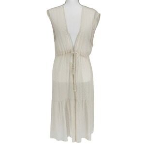 LC Lauren Conrad Cream Kimono Swiss Dot Sheer Tassel Tie Cottagecore Boho